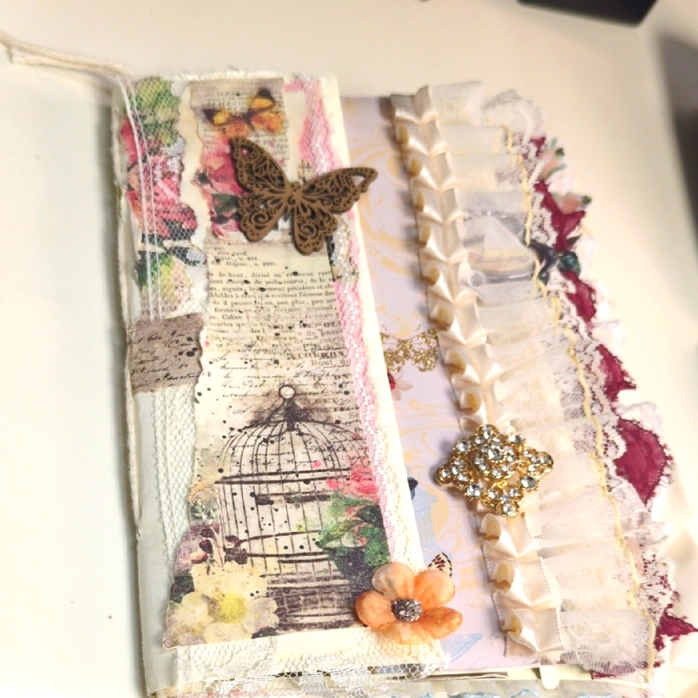Handcrafted Vintage-Style Journal with Lace and Embellishments